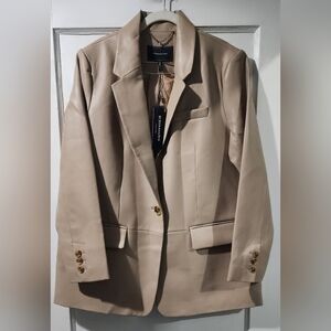 NWT Women BCBGMaxAzria Tan Faux Leather Blazer Jacket  size L